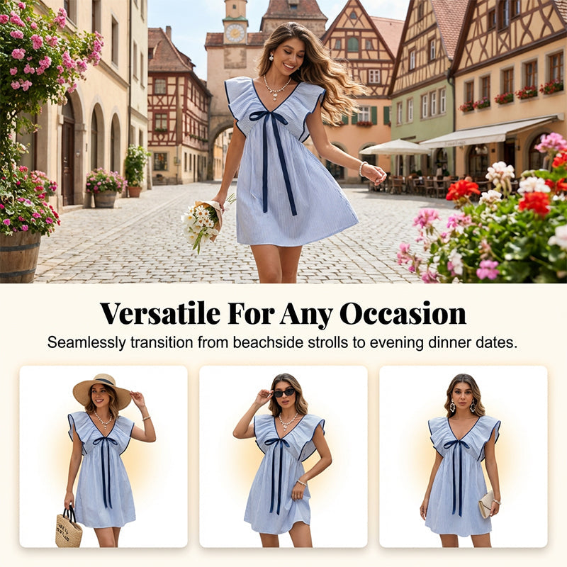 🌸👗OFFRE LIMITÉE -50% ! 🎀Mini robe babydoll à col V – Style mignon à ourlet évasé, charme au quotidien.