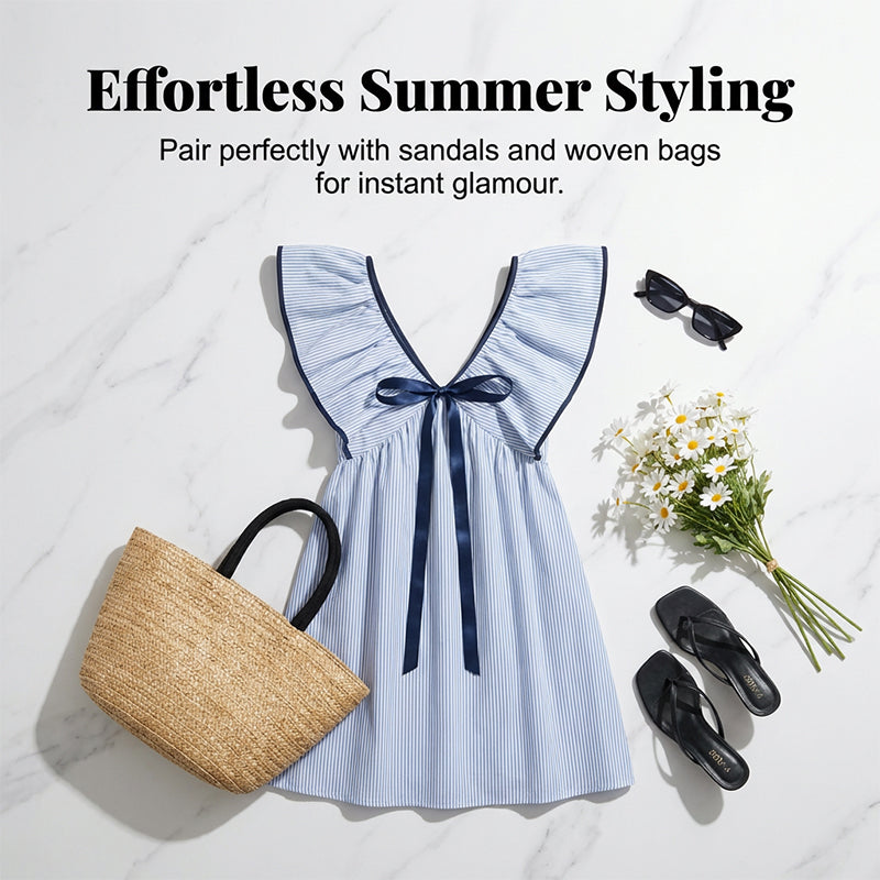 🌸👗OFFRE LIMITÉE -50% ! 🎀Mini robe babydoll à col V – Style mignon à ourlet évasé, charme au quotidien.