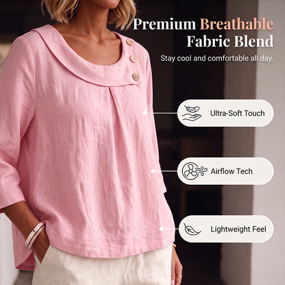 Nouveauté ✨🌸 Top respirant en coton et lin avec boutons décoratifs