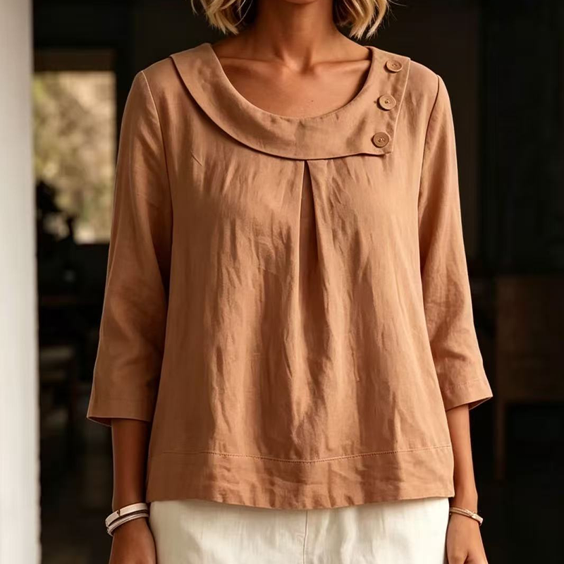 Nouveauté ✨🌸 Top respirant en coton et lin avec boutons décoratifs