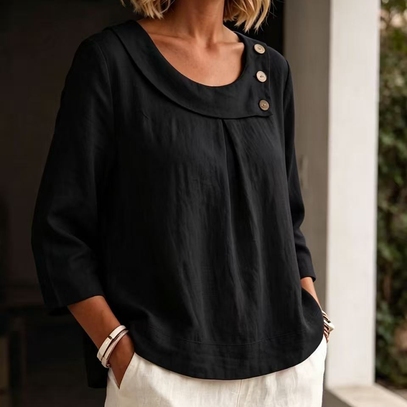 Nouveauté ✨🌸 Top respirant en coton et lin avec boutons décoratifs