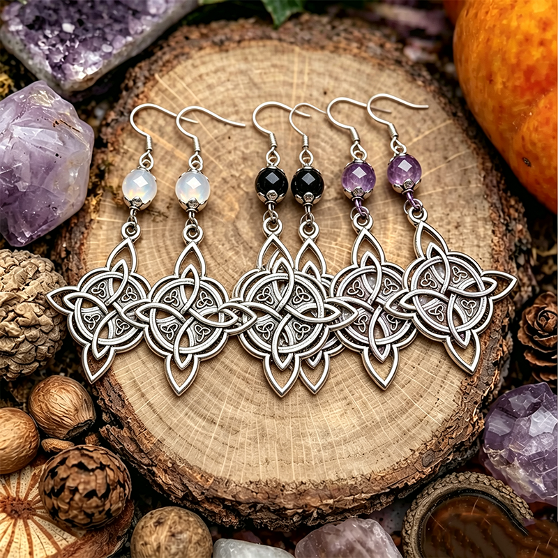 Boucles d'oreilles pendantes vintage avec motif de nœud celtique