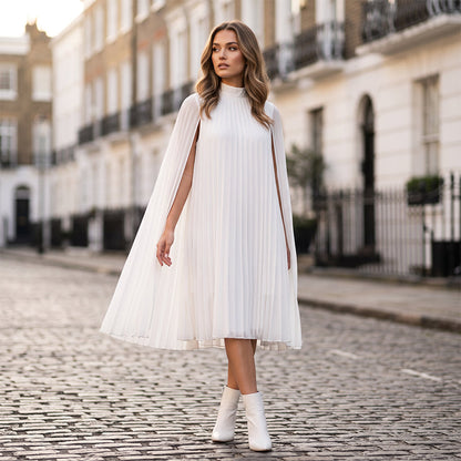Tendance du moment⭐💃 Robe plissée élégante à la silhouette cape