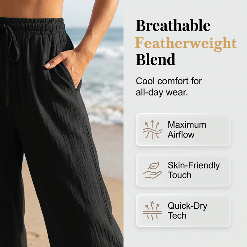 Pantalon décontracté à taille haute et jambes larges pour femme