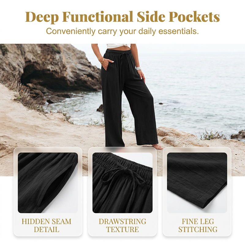 Pantalon décontracté à taille haute et jambes larges pour femme