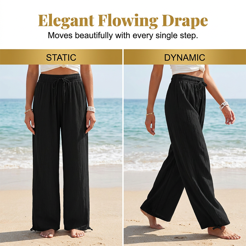 Pantalon décontracté à taille haute et jambes larges pour femme