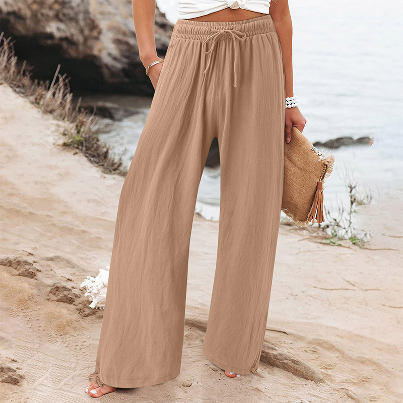 Pantalon décontracté à taille haute et jambes larges pour femme