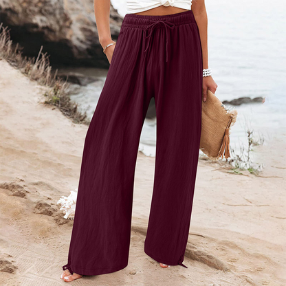 Pantalon décontracté à taille haute et jambes larges pour femme