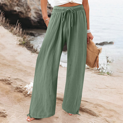 Pantalon décontracté à taille haute et jambes larges pour femme