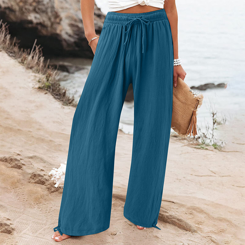 Pantalon décontracté à taille haute et jambes larges pour femme