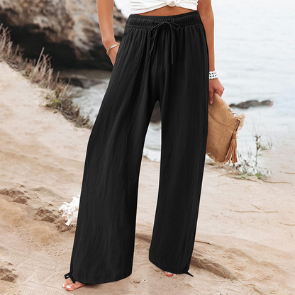 Pantalon décontracté à taille haute et jambes larges pour femme