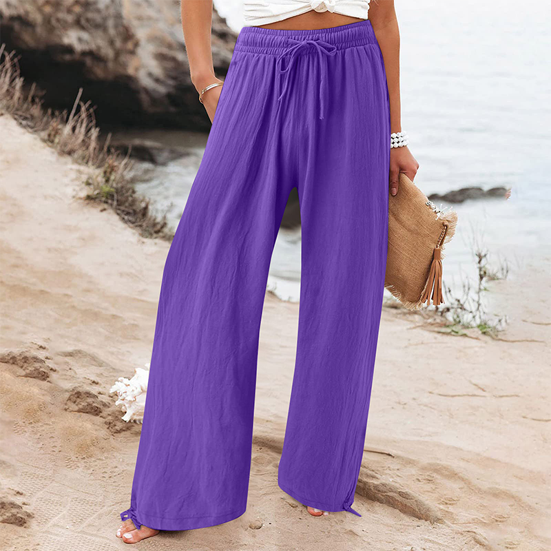 Pantalon décontracté à taille haute et jambes larges pour femme