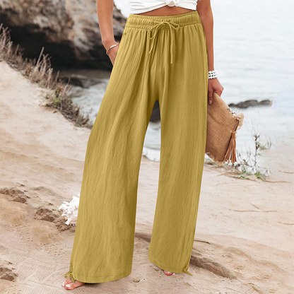 Pantalon décontracté à taille haute et jambes larges pour femme