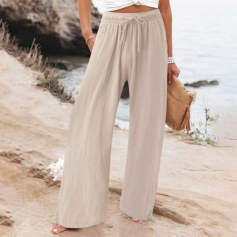 Pantalon décontracté à taille haute et jambes larges pour femme