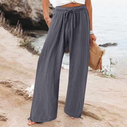 Pantalon décontracté à taille haute et jambes larges pour femme