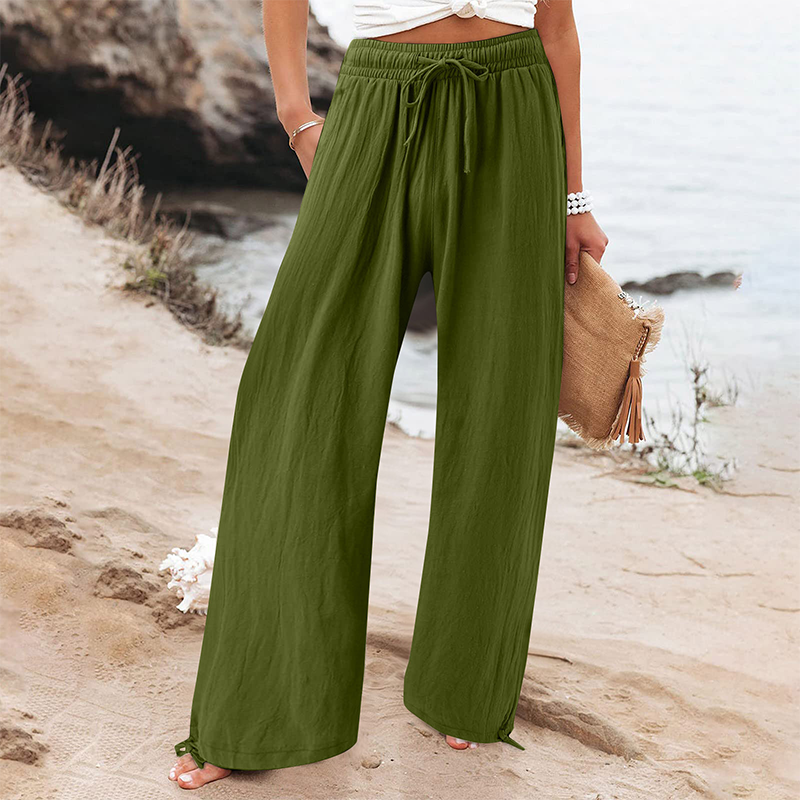 Pantalon décontracté à taille haute et jambes larges pour femme