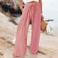Pantalon décontracté à taille haute et jambes larges pour femme