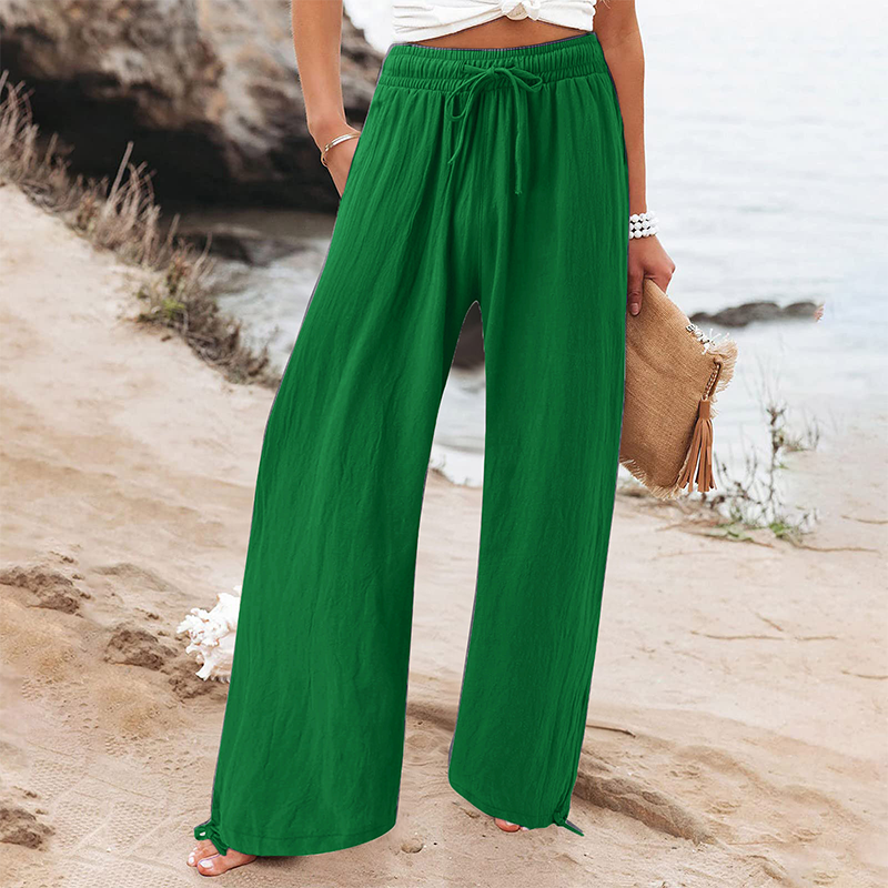 Pantalon décontracté à taille haute et jambes larges pour femme