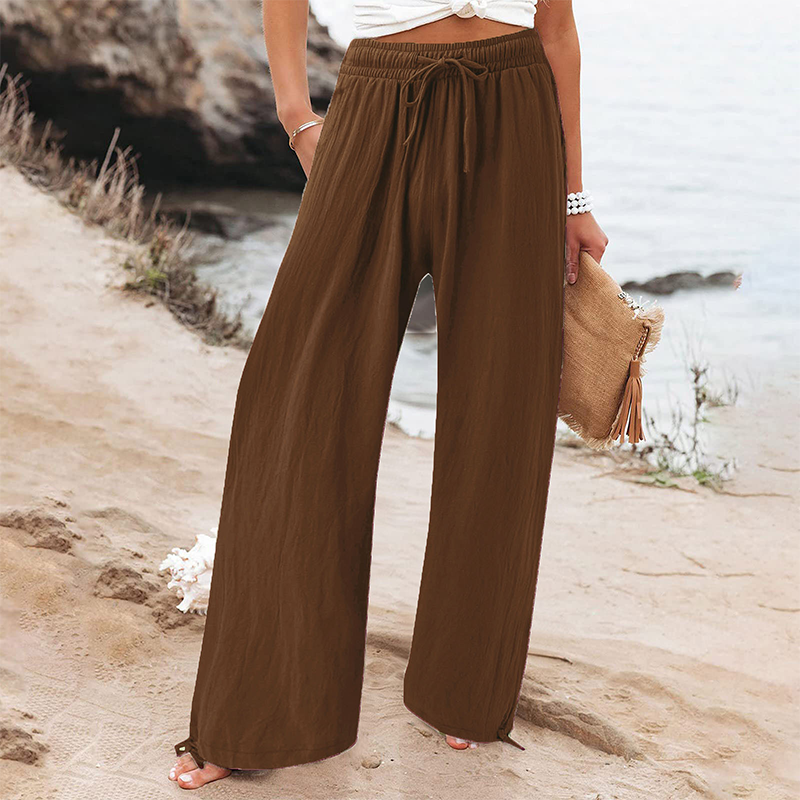 Pantalon décontracté à taille haute et jambes larges pour femme