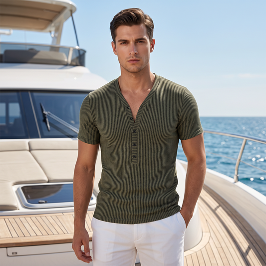 🎉 OFFRE LIMITÉE -50% ! 👕 T-Shirt Respirant – Col V Henley Classique & Tissu Polyester Premium 💪