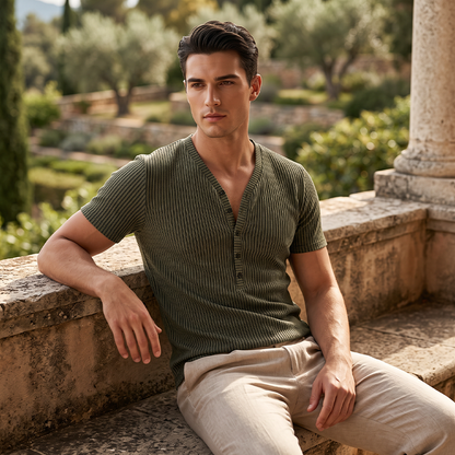 🎉 OFFRE LIMITÉE -50% ! 👕 T-Shirt Respirant – Col V Henley Classique & Tissu Polyester Premium 💪