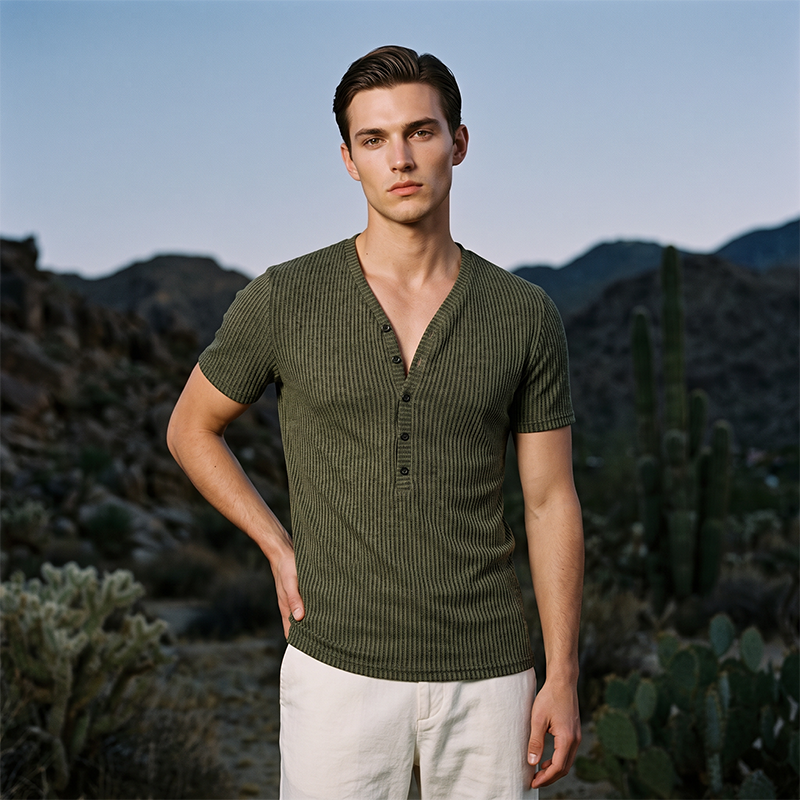 🎉 OFFRE LIMITÉE -50% ! 👕 T-Shirt Respirant – Col V Henley Classique & Tissu Polyester Premium 💪