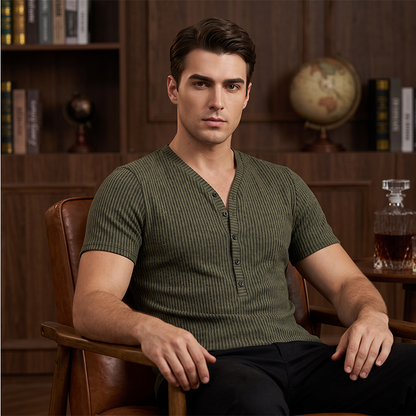 🎉 OFFRE LIMITÉE -50% ! 👕 T-Shirt Respirant – Col V Henley Classique & Tissu Polyester Premium 💪