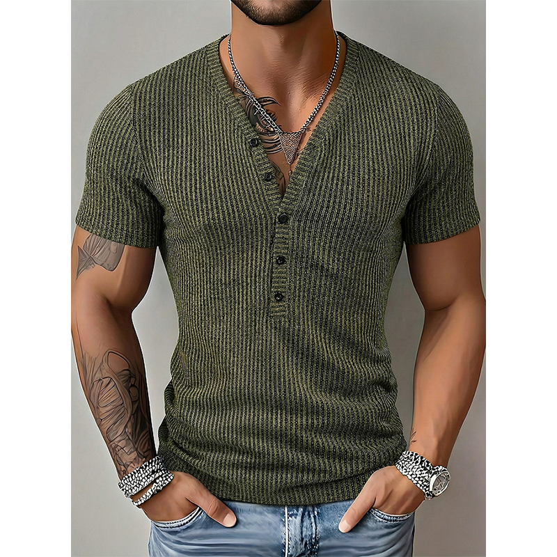 🎉 OFFRE LIMITÉE -50% ! 👕 T-Shirt Respirant – Col V Henley Classique & Tissu Polyester Premium 💪