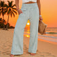 Pantalon pour femme à taille froncée et motif vichy rayé