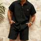 📢📢50% DE RÉDUCTION !! ⏰Ensemble Chemise & Short en Maille Gaufre à Manches Courtes pour Homme