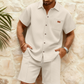 📢📢50% DE RÉDUCTION !! ⏰Ensemble Chemise & Short en Maille Gaufre à Manches Courtes pour Homme