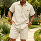 📢📢50% DE RÉDUCTION !! ⏰Ensemble Chemise & Short en Maille Gaufre à Manches Courtes pour Homme