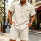 📢📢50% DE RÉDUCTION !! ⏰Ensemble Chemise & Short en Maille Gaufre à Manches Courtes pour Homme