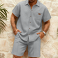 📢📢50% DE RÉDUCTION !! ⏰Ensemble Chemise & Short en Maille Gaufre à Manches Courtes pour Homme