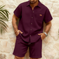 📢📢50% DE RÉDUCTION !! ⏰Ensemble Chemise & Short en Maille Gaufre à Manches Courtes pour Homme