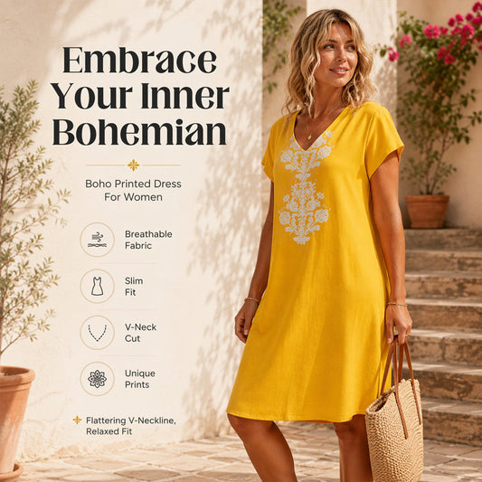 Robe décontractée à imprimé et col en V pour femme