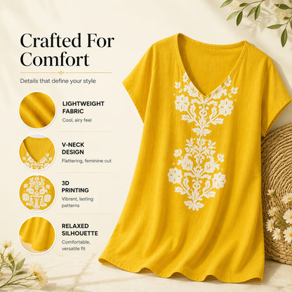 Robe décontractée à imprimé et col en V pour femme
