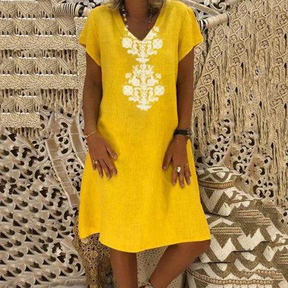 Robe décontractée à imprimé et col en V pour femme