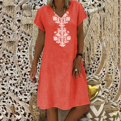 Robe décontractée à imprimé et col en V pour femme