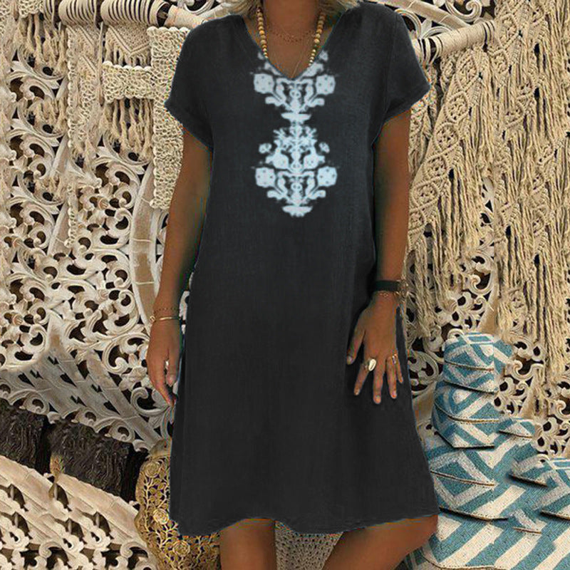 Robe décontractée à imprimé et col en V pour femme