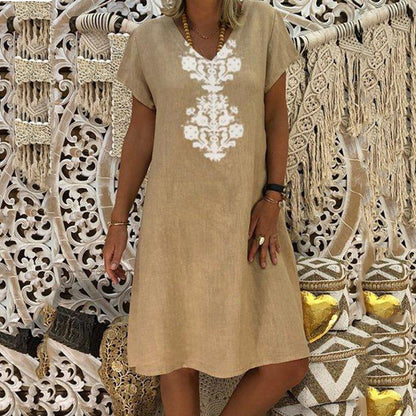 Robe décontractée à imprimé et col en V pour femme