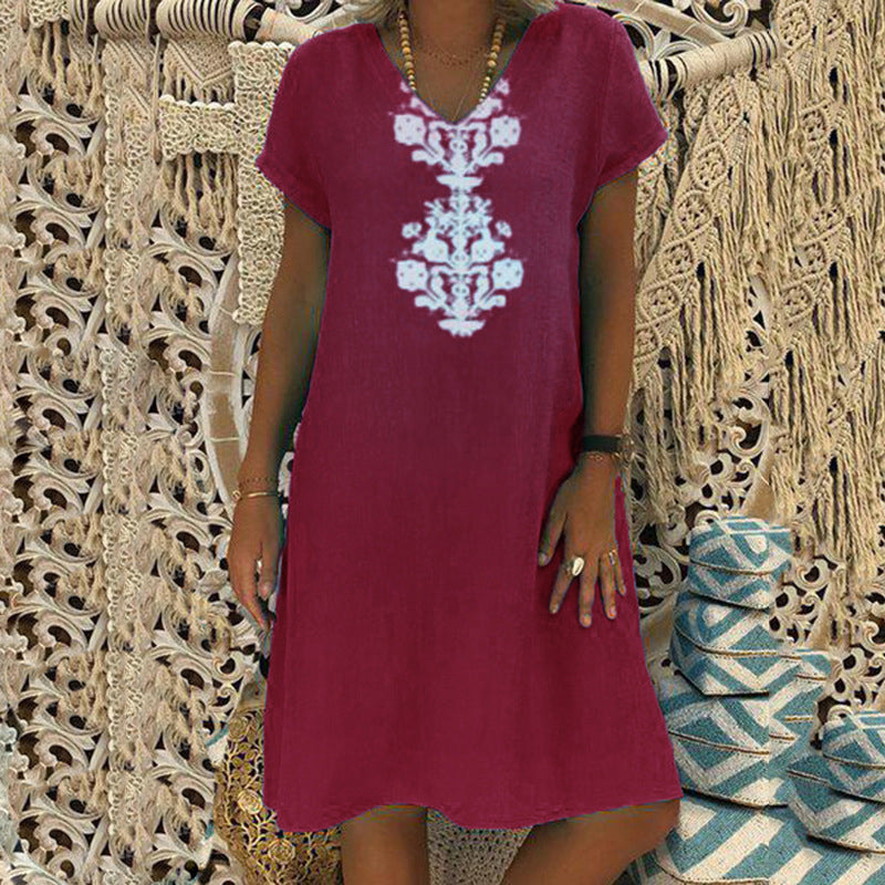 Robe décontractée à imprimé et col en V pour femme