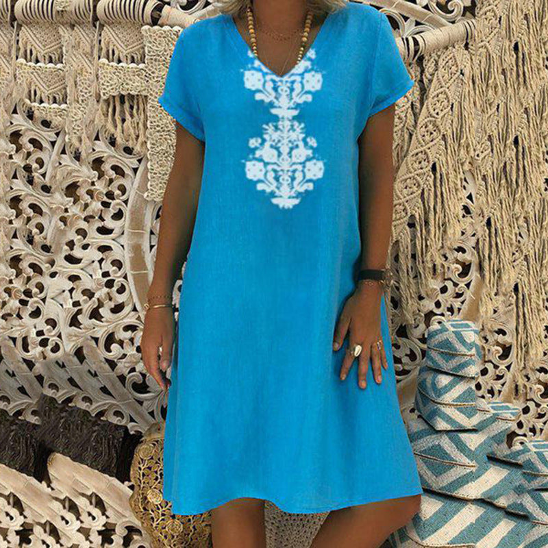 Robe décontractée à imprimé et col en V pour femme