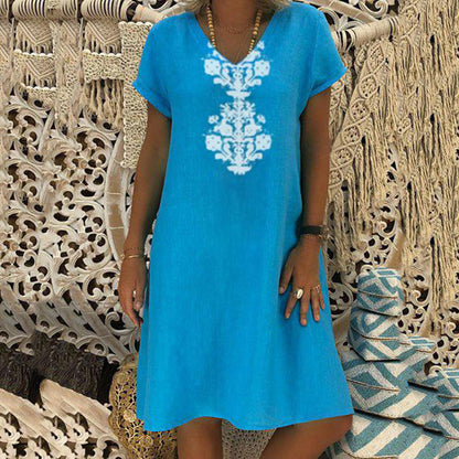 Robe décontractée à imprimé et col en V pour femme