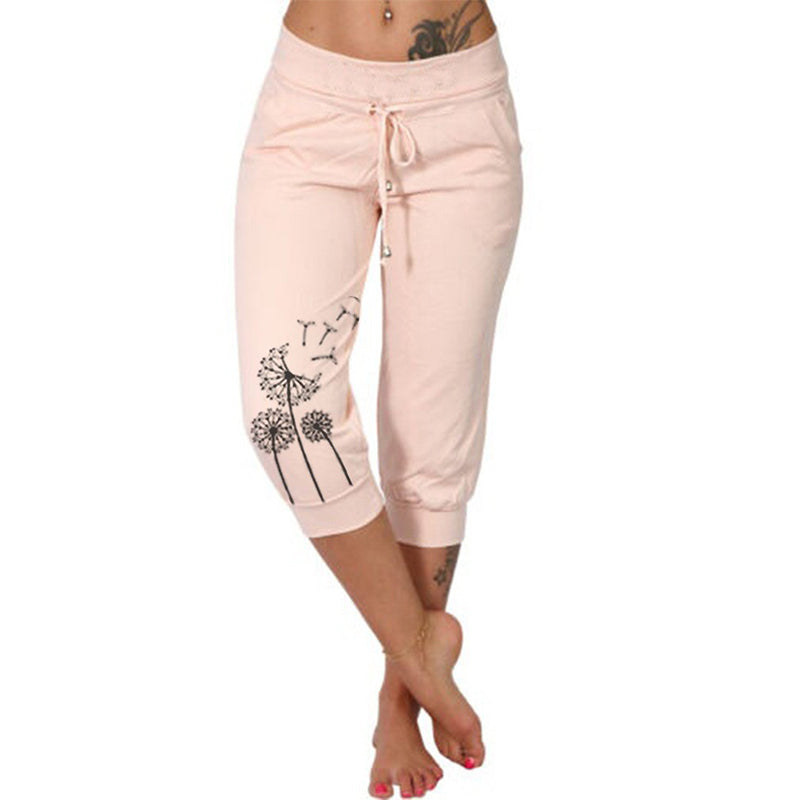 Pantalon court taille haute à cordon de serrage pour femme