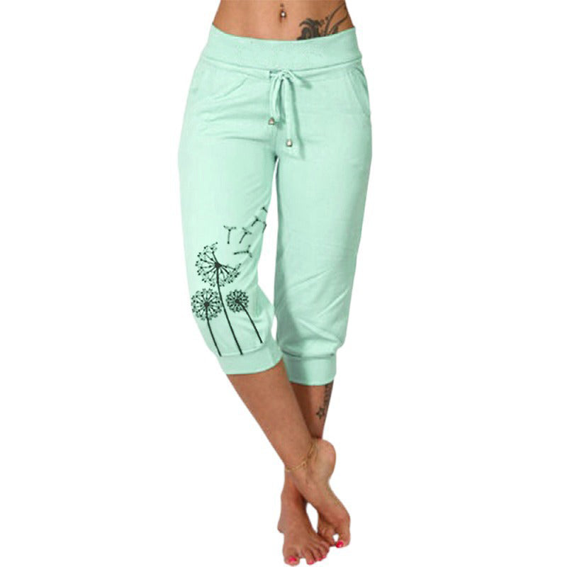 Pantalon court taille haute à cordon de serrage pour femme