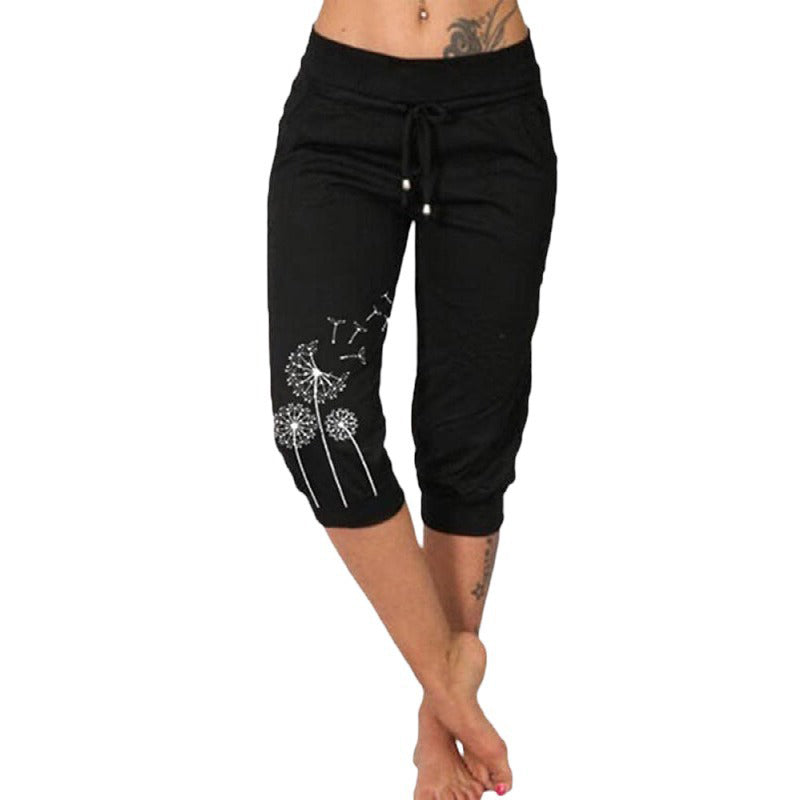 Pantalon court taille haute à cordon de serrage pour femme