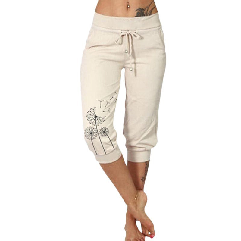 Pantalon court taille haute à cordon de serrage pour femme