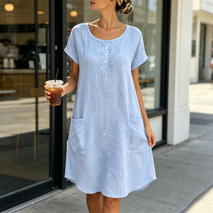 Robe mi-longue décontractée à manches courtes pour femme avec poches