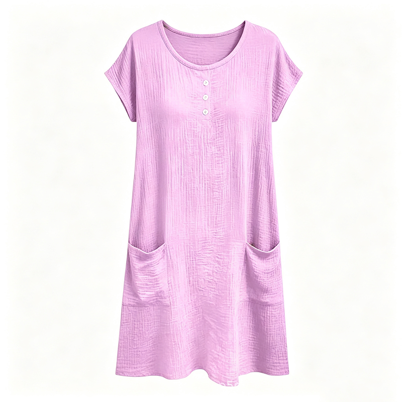 Robe mi-longue décontractée à manches courtes pour femme avec poches